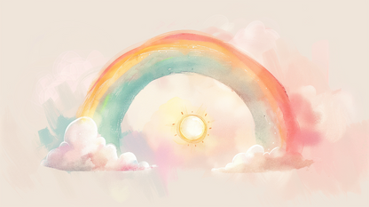Flat artwork preview of the Kids-Mundo watercolour rainbow and sunshine wall mural design