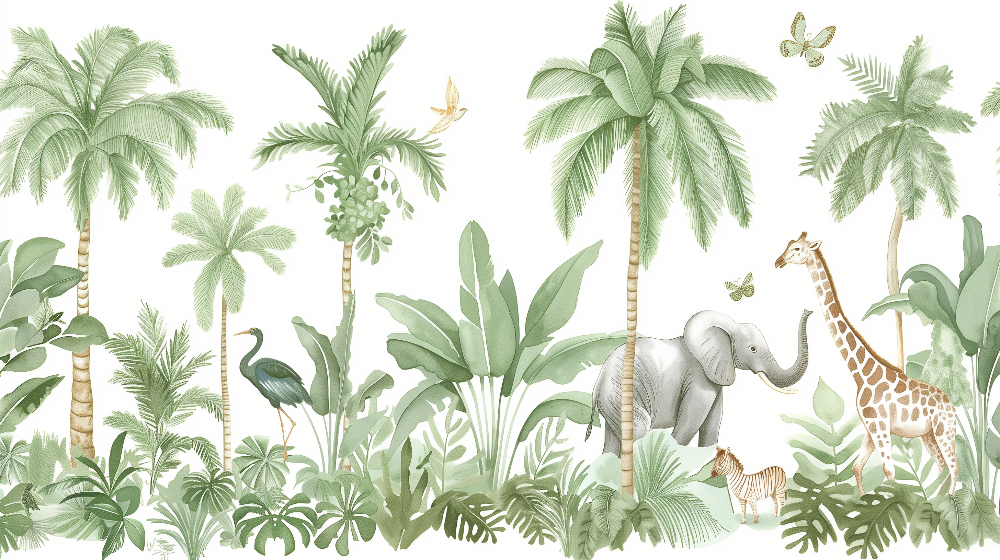 Watercolour Safari Animals Wall Mural