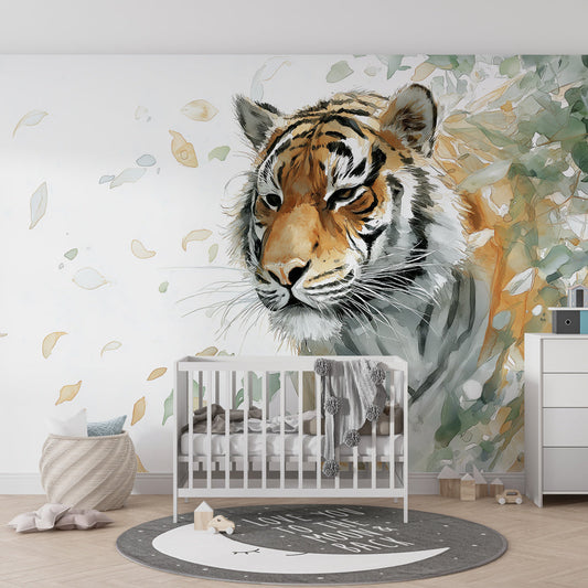 Kids-Mundo majestic tiger wall mural covering a feature wall in an older child's bedroom