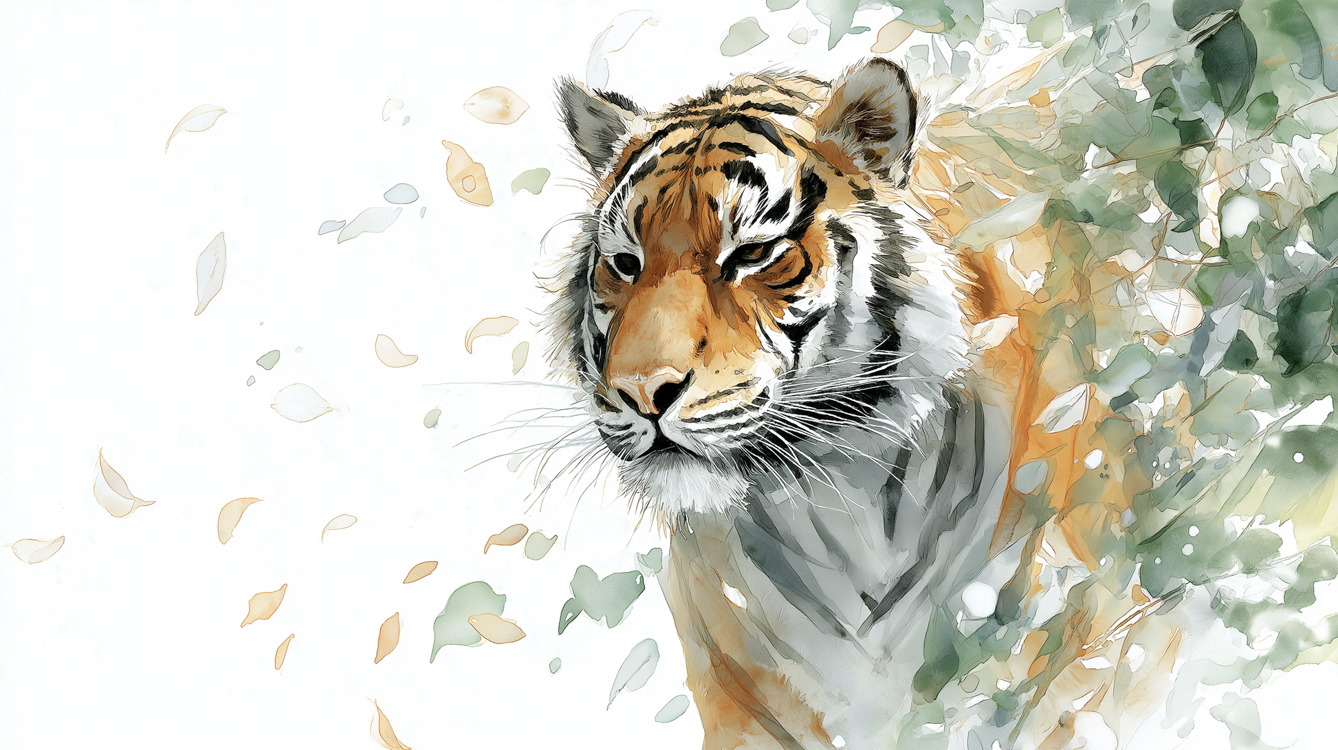 Kids-Mundo flat artwork preview of the majestic watercolour tiger wall mural design