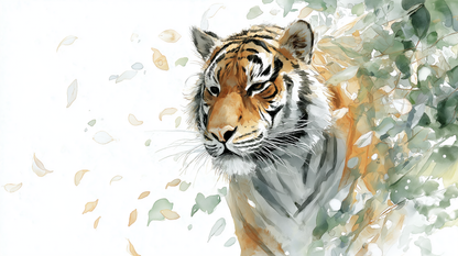 Kids-Mundo flat artwork preview of the majestic watercolour tiger wall mural design