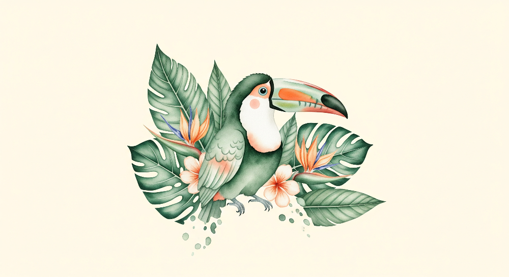 Watercolour Toucan Botanical Wall Mural