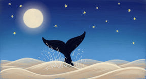 Detailed whale and moon mural wallpaper design pattern with ocean waves by Kids-Mundo