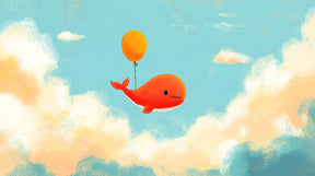 Detailed whale and balloon mural wallpaper design pattern with clouds by Kids-Mundo