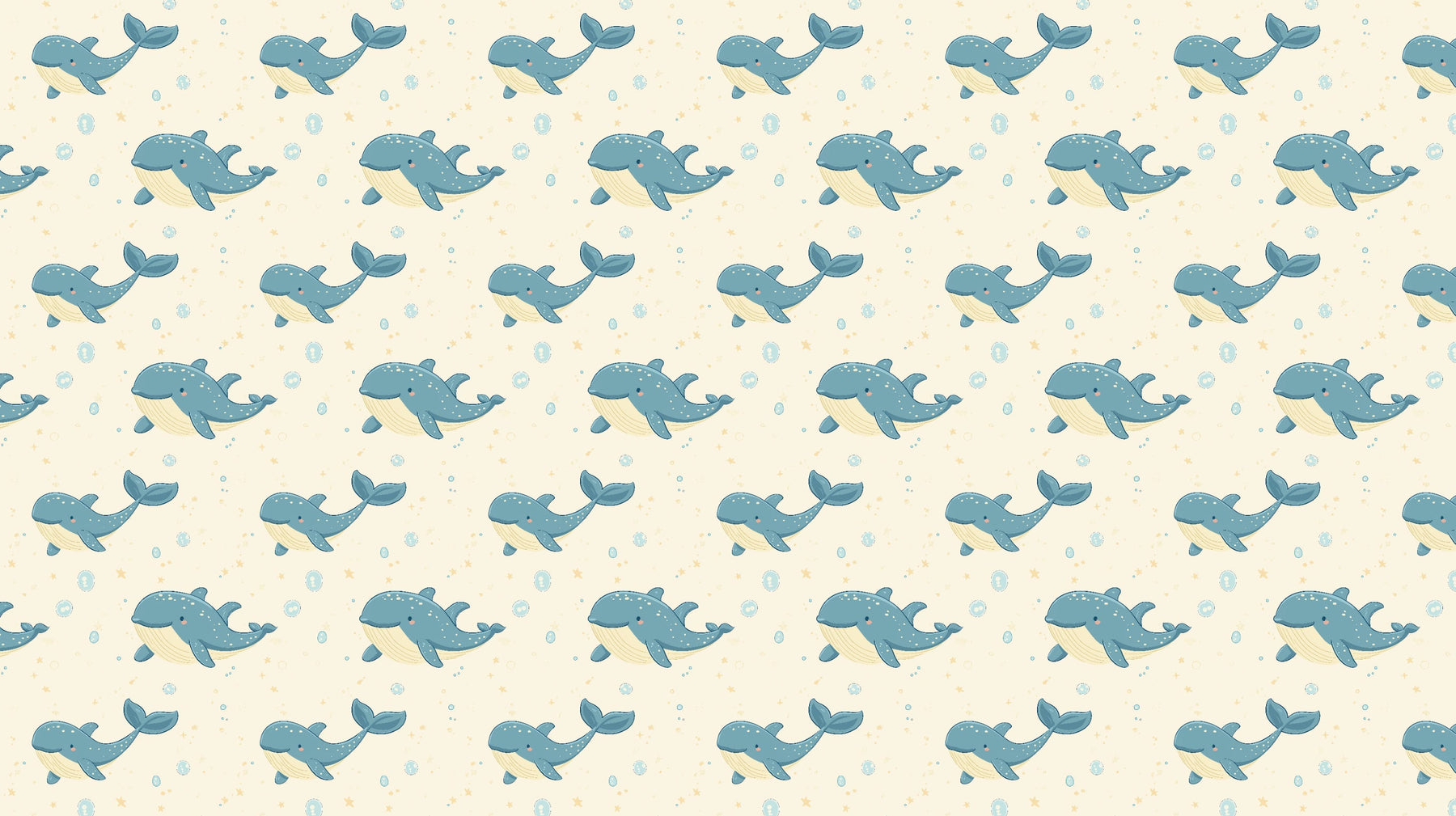 Detailed blue whale mural wallpaper design pattern on cream background by Kids-Mundo