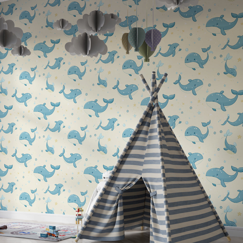 Ocean whale wallpaper transforming children's bedroom into underwater adventure by Kids-Mundo