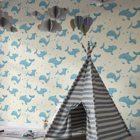 Ocean whale wallpaper transforming children's bedroom into underwater adventure by Kids-Mundo