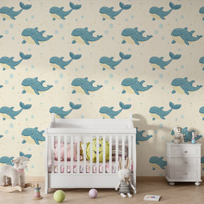 Marine themed whale mural wallpaper for modern kids playroom by Kids-Mundo