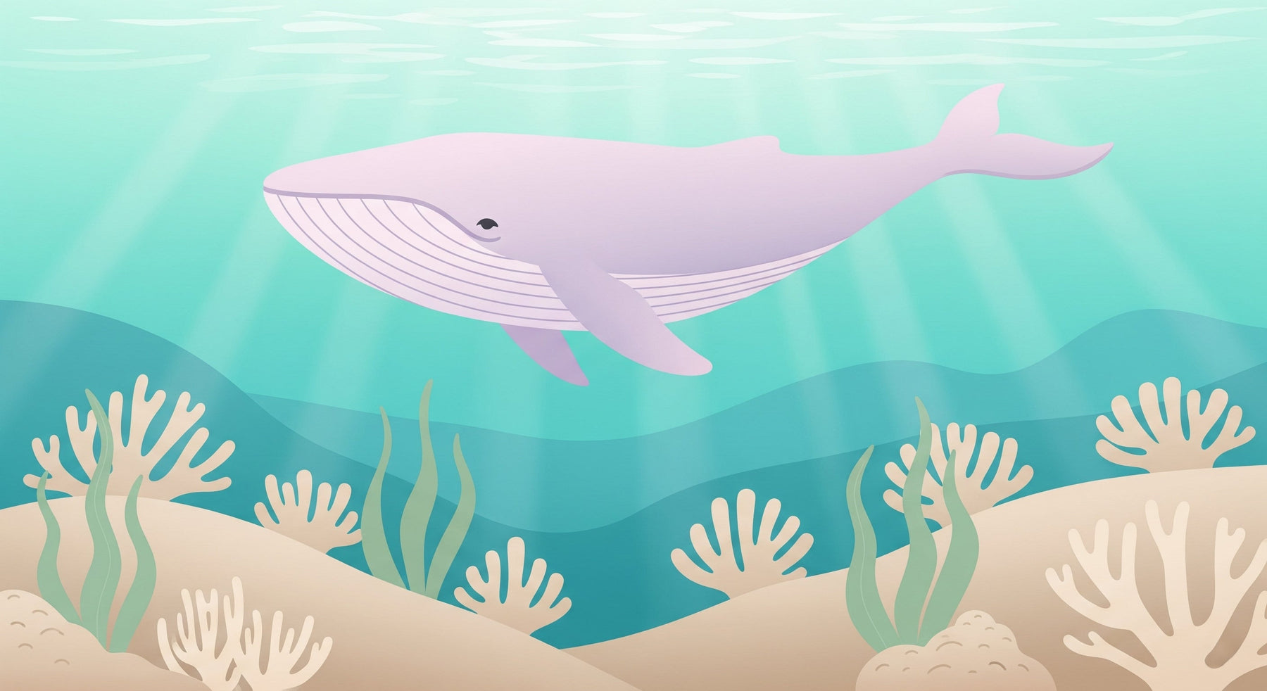 Detailed whale ocean mural wallpaper design pattern with coral and seagrass elements by Kids-Mundo