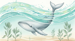 Detailed whale ocean mural wallpaper design pattern with underwater plants by Kids-Mundo