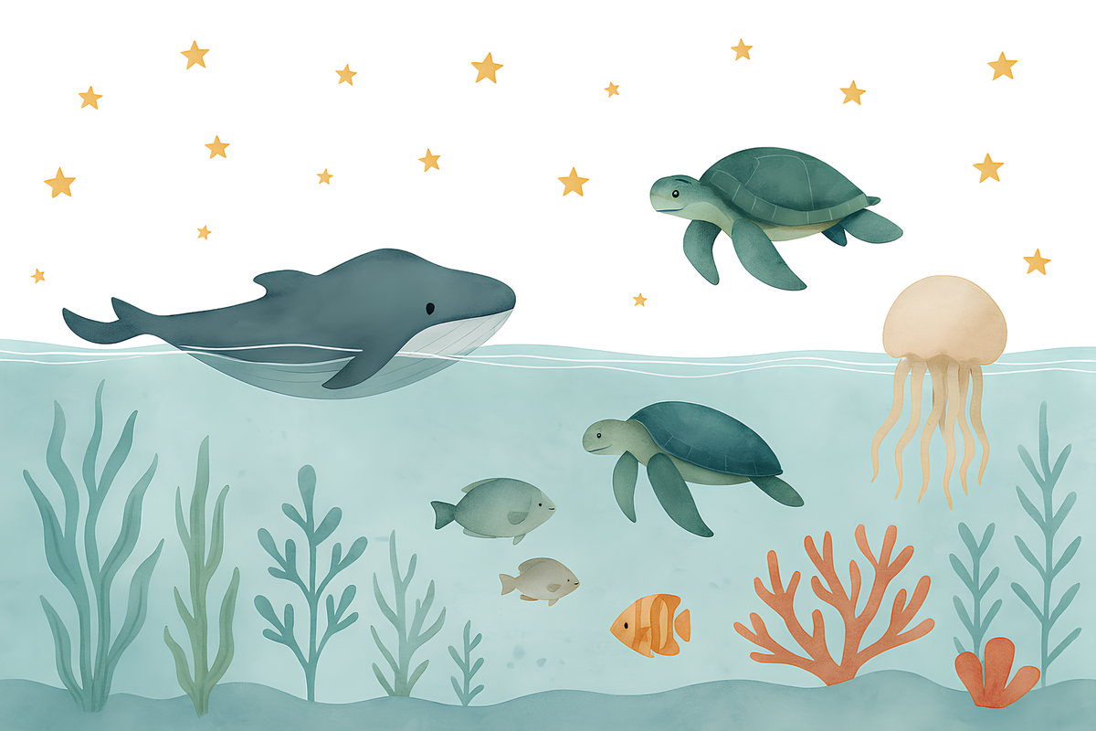 Gentle Whale and Sea Turtles Ocean Wall Mural