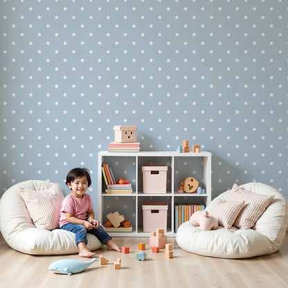 White stars wall mural by Kids-Mundo styled in a calm baby nursery room