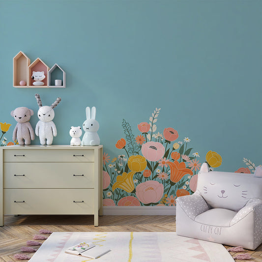Kids-Mundo wildflower wall mural styled on a kids bedroom feature wall