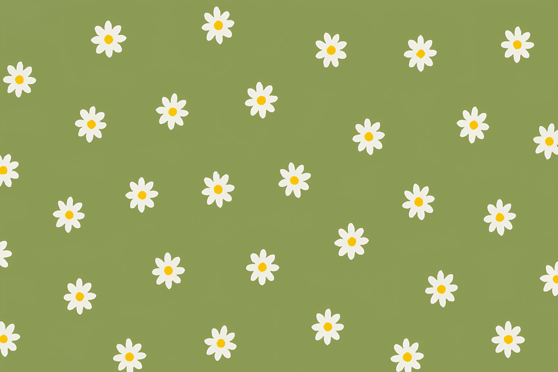 Detailed wildflower mural wallpaper design pattern with white daisies on green background by Kids-Mundo