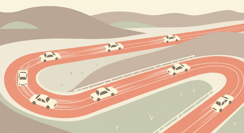Winding Highway with Stylised Cars Wall Mural