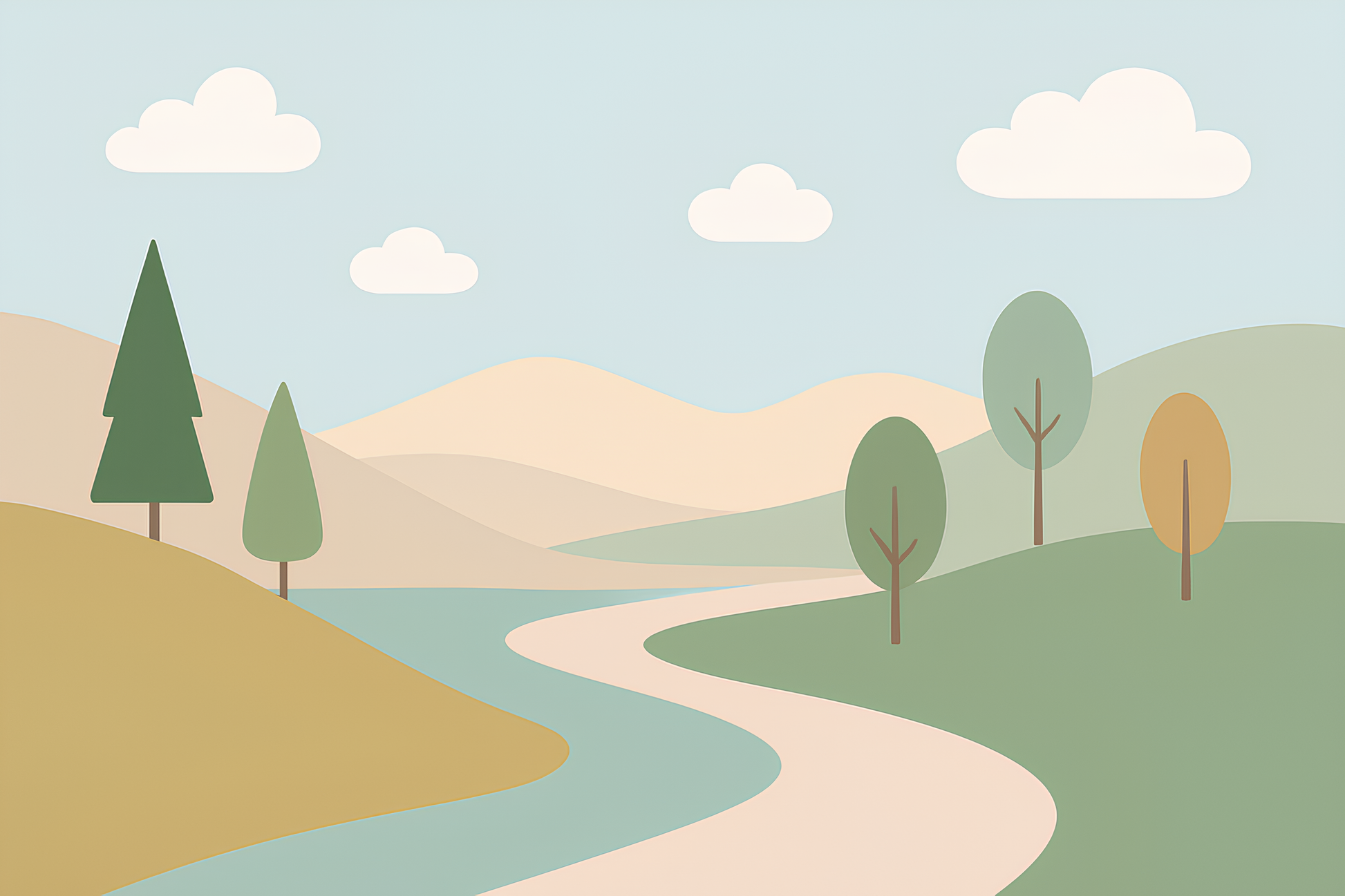 Flat artwork of the Kids-Mundo minimalist landscape wall mural with a winding path