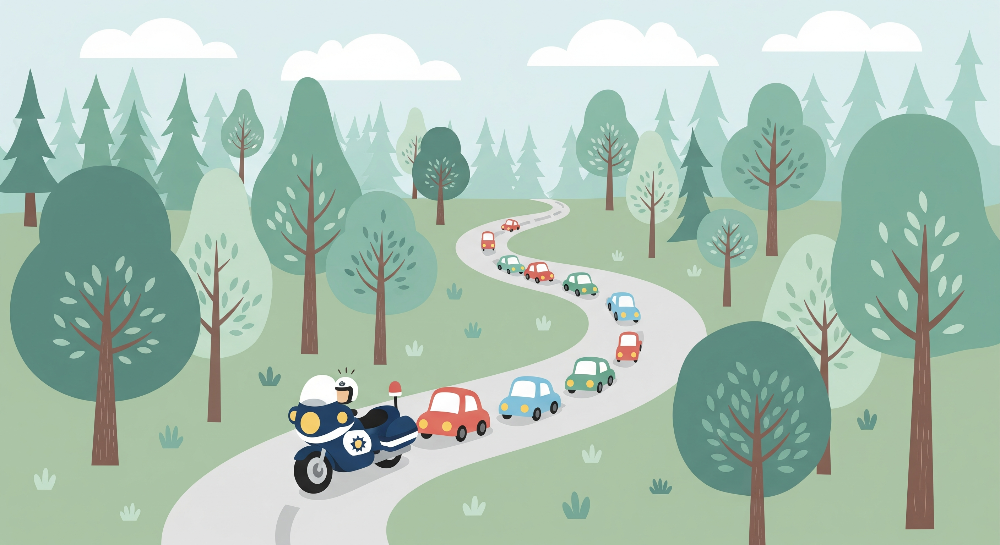 Winding Road with Colourful Cars Wall Mural