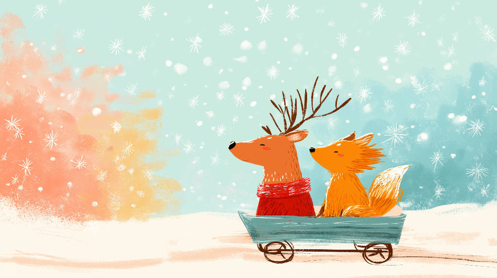 Detailed winter animals mural wallpaper design pattern with reindeer fox and snowflakes by Kids-Mundo