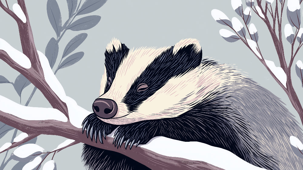 Detailed winter badger mural wallpaper design pattern showing peaceful forest animal by Kids-Mundo