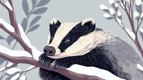 Detailed winter badger mural wallpaper design pattern showing peaceful forest animal by Kids-Mundo