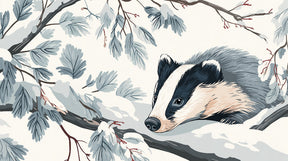 Detailed winter badger mural wallpaper design pattern showing snowy branches by Kids-Mundo