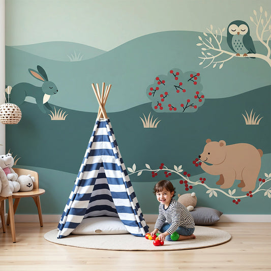 Kids-Mundo winter berry forest wall mural made to measure in a calm nursery