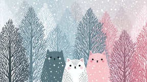 Detailed winter cats and snowy forest mural wallpaper design pattern by Kids-Mundo