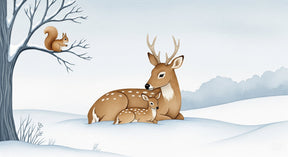 Detailed winter deer and squirrel mural wallpaper design pattern by Kids-Mundo