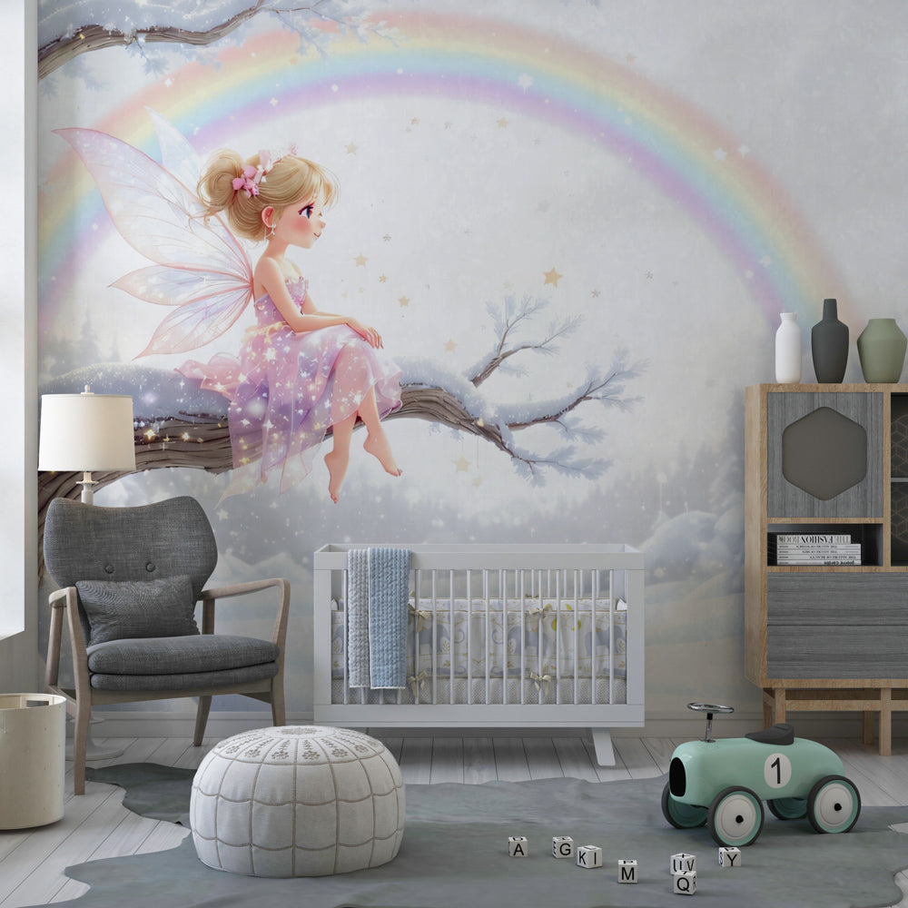 Kids-Mundo winter fairy wall mural adding a magical scene to a children's playroom