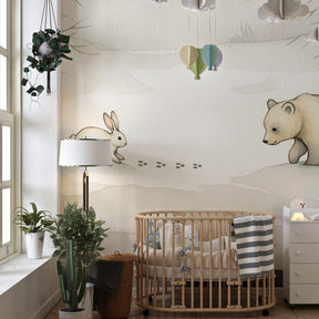 Peaceful winter woodland wallpaper creating serene atmosphere in children's bedroom decor