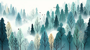 Detailed winter forest mural wallpaper design pattern with emerald trees by Kids-Mundo