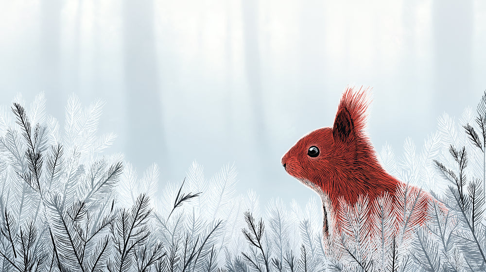 Detailed winter forest squirrel mural wallpaper design pattern by Kids-Mundo
