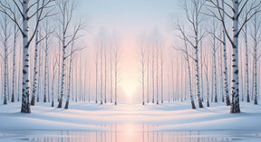 Detailed winter birch forest mural wallpaper design pattern showing snow-covered trees by Kids-Mundo