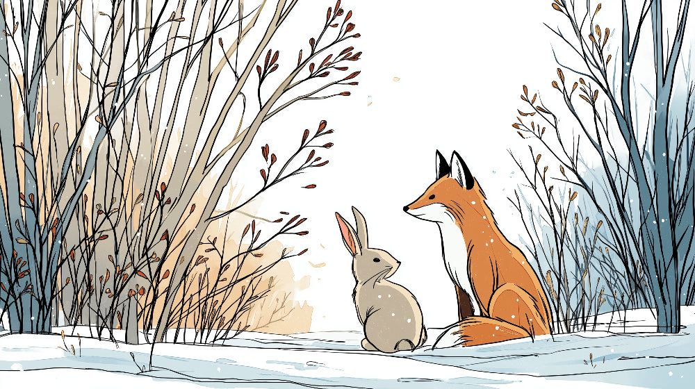 Detailed winter fox and rabbit mural wallpaper design pattern by Kids-Mundo