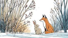 Detailed winter fox and rabbit mural wallpaper design pattern by Kids-Mundo