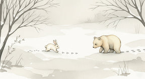 Detailed winter forest animals mural wallpaper design pattern with rabbit and bear by Kids-Mundo