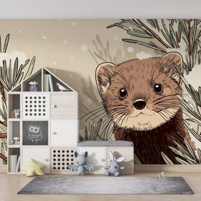 Snowy forest mural wallpaper transforming children's reading corner into magical woodland space