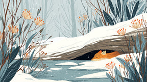 Detailed winter fox mural wallpaper design pattern with snowflakes and blue botanicals by Kids-Mundo