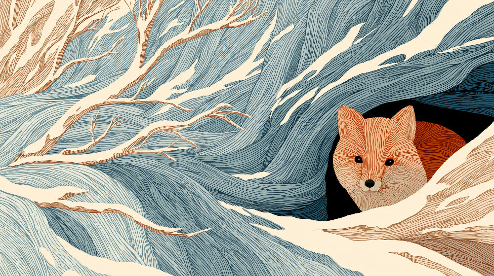 Detailed winter fox mural wallpaper design pattern showing woodland scene by Kids-Mundo
