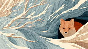 Detailed winter fox mural wallpaper design pattern showing woodland scene by Kids-Mundo
