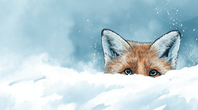 Detailed winter fox in snow mural wallpaper design pattern showing curious orange fox by Kids-Mundo
