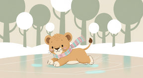 Detailed winter lion cub ice skating mural wallpaper design pattern by Kids-Mundo