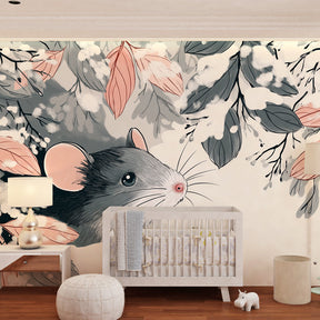 Adorable mouse winter wallpaper transforming baby bedroom into magical forest sanctuary