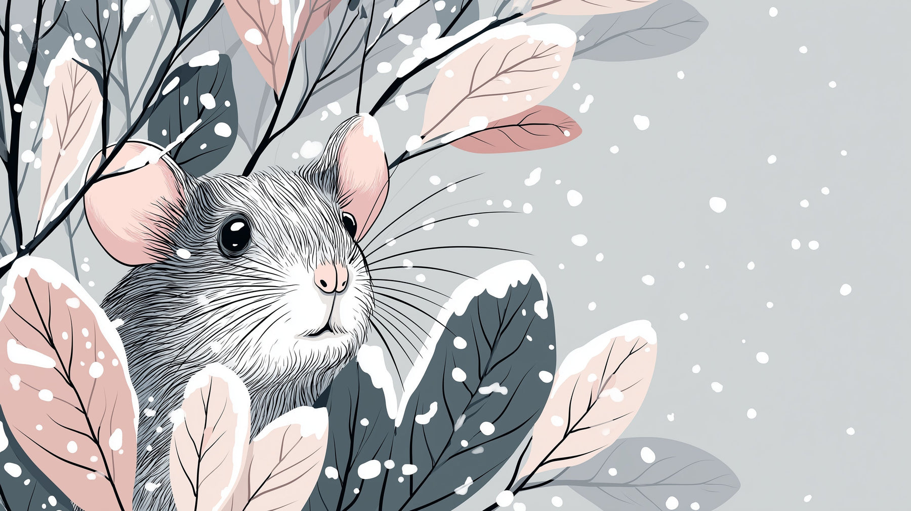 Detailed winter mouse mural wallpaper design pattern with snowy foliage by Kids-Mundo