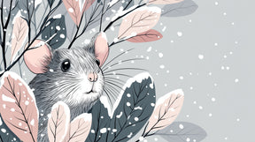 Detailed winter mouse mural wallpaper design pattern with snowy foliage by Kids-Mundo