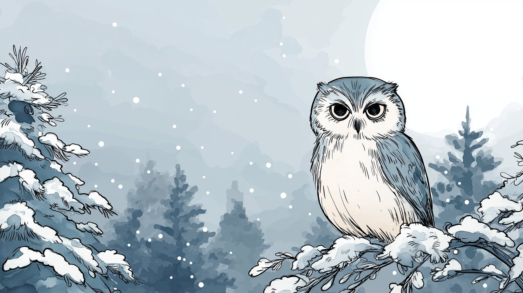 Detailed winter owl mural wallpaper design pattern with snowy branch by Kids-Mundo