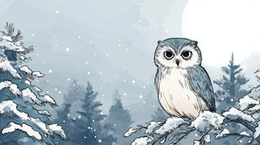 Detailed winter owl mural wallpaper design pattern with snowy branch by Kids-Mundo