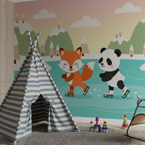 Charming winter animals wallpaper transforming toddler room into snowy wonderland by Kids-Mundo