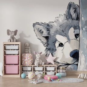 Forest wildlife wallpaper transforming kids playroom into woodland adventure space