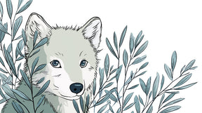 Detailed wolf and foliage mural wallpaper design pattern with soft green blue tones by Kids-Mundo